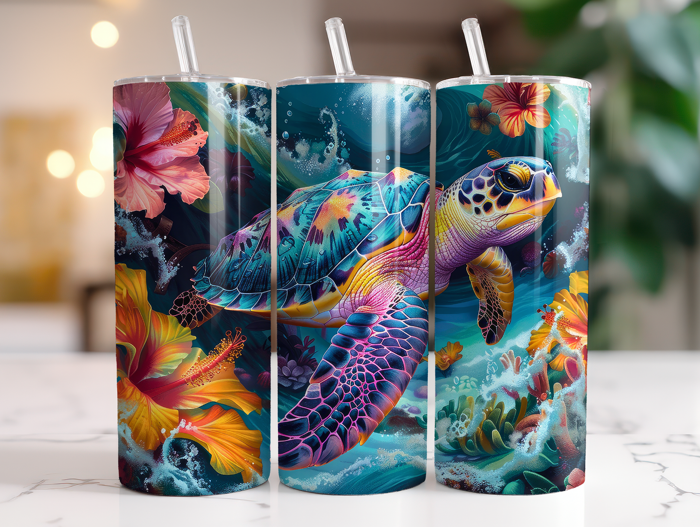 20oz Floral Sea turtle tumbler