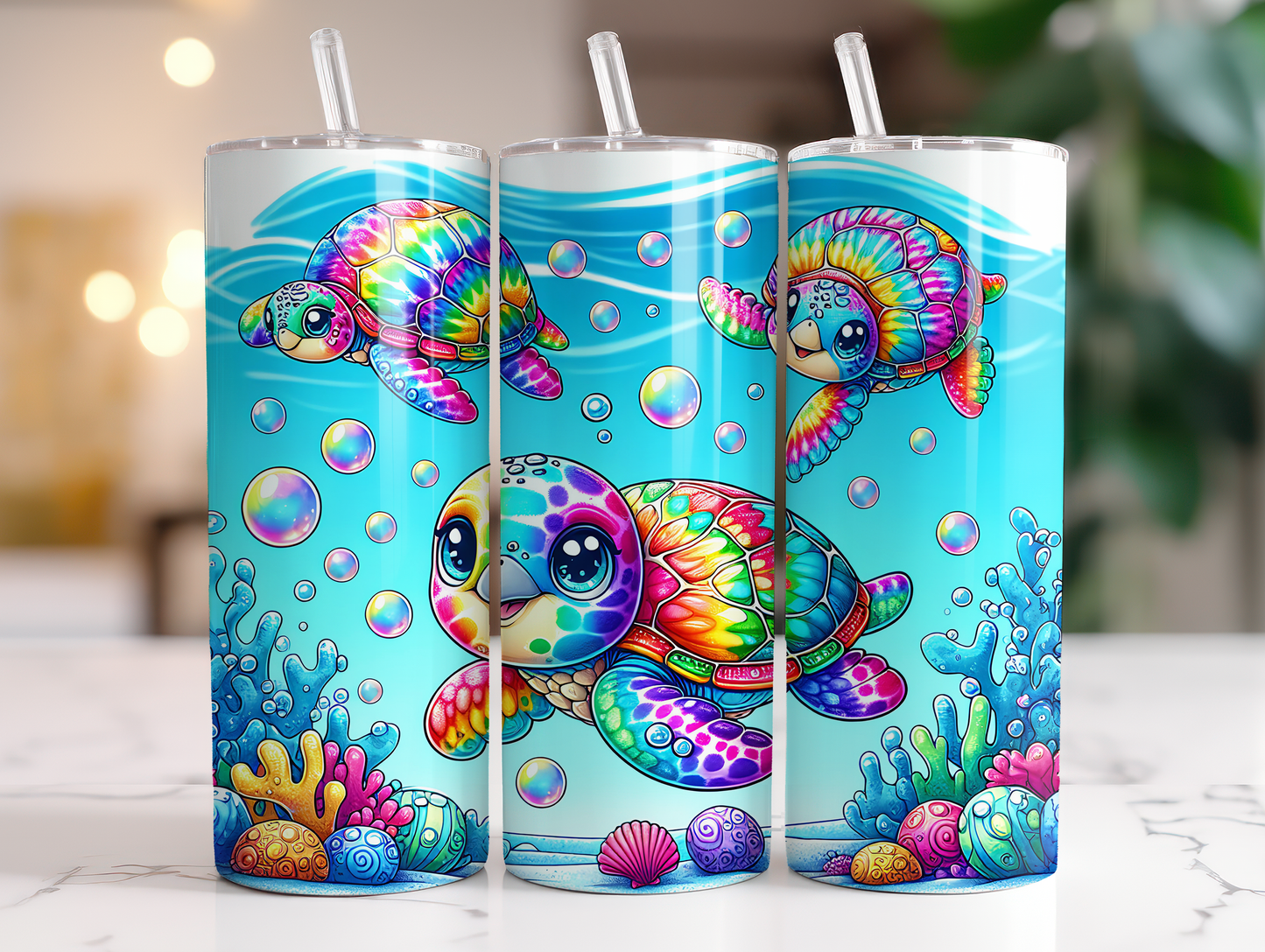 20oz Cute Rainbow Sea Turtles Tumbler