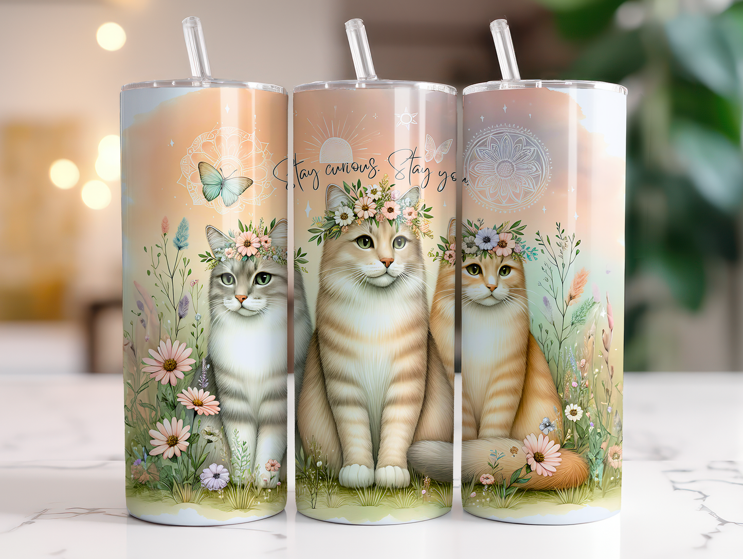 20oz Cute Stay Curious Cats Tumbler