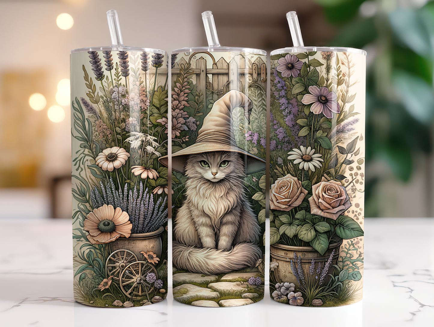 20oz Cottage Witchy Cat Fall Florals Spooky Tumbler