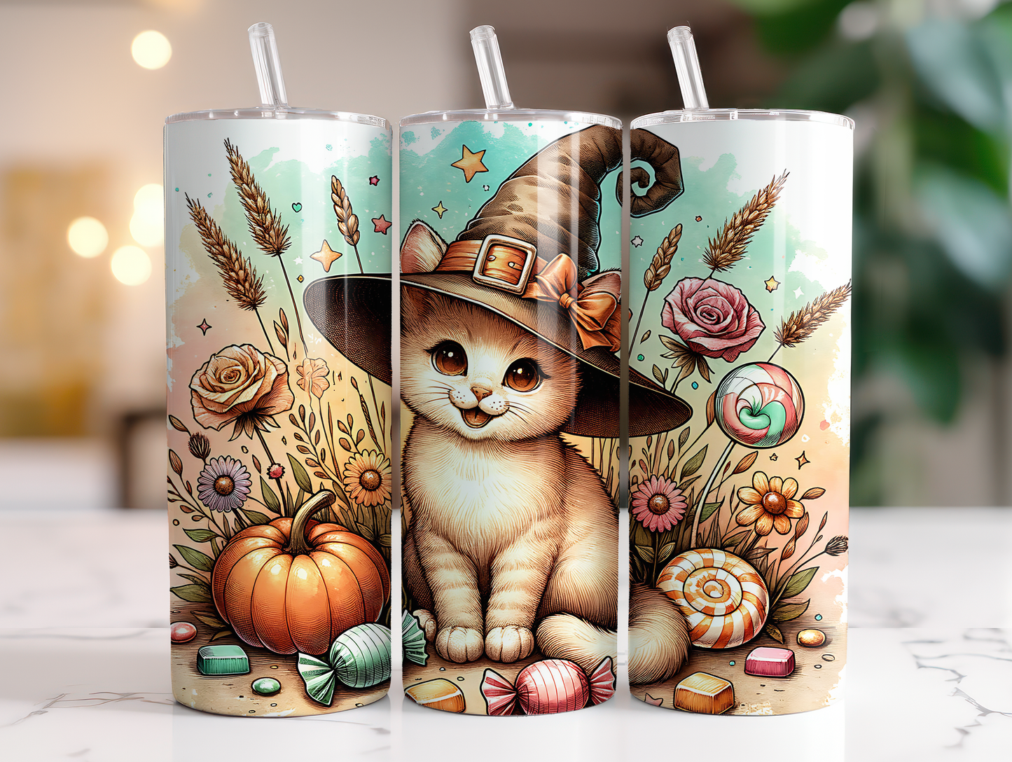 20oz Spooky Retro Cute Witchy Cat tumbler