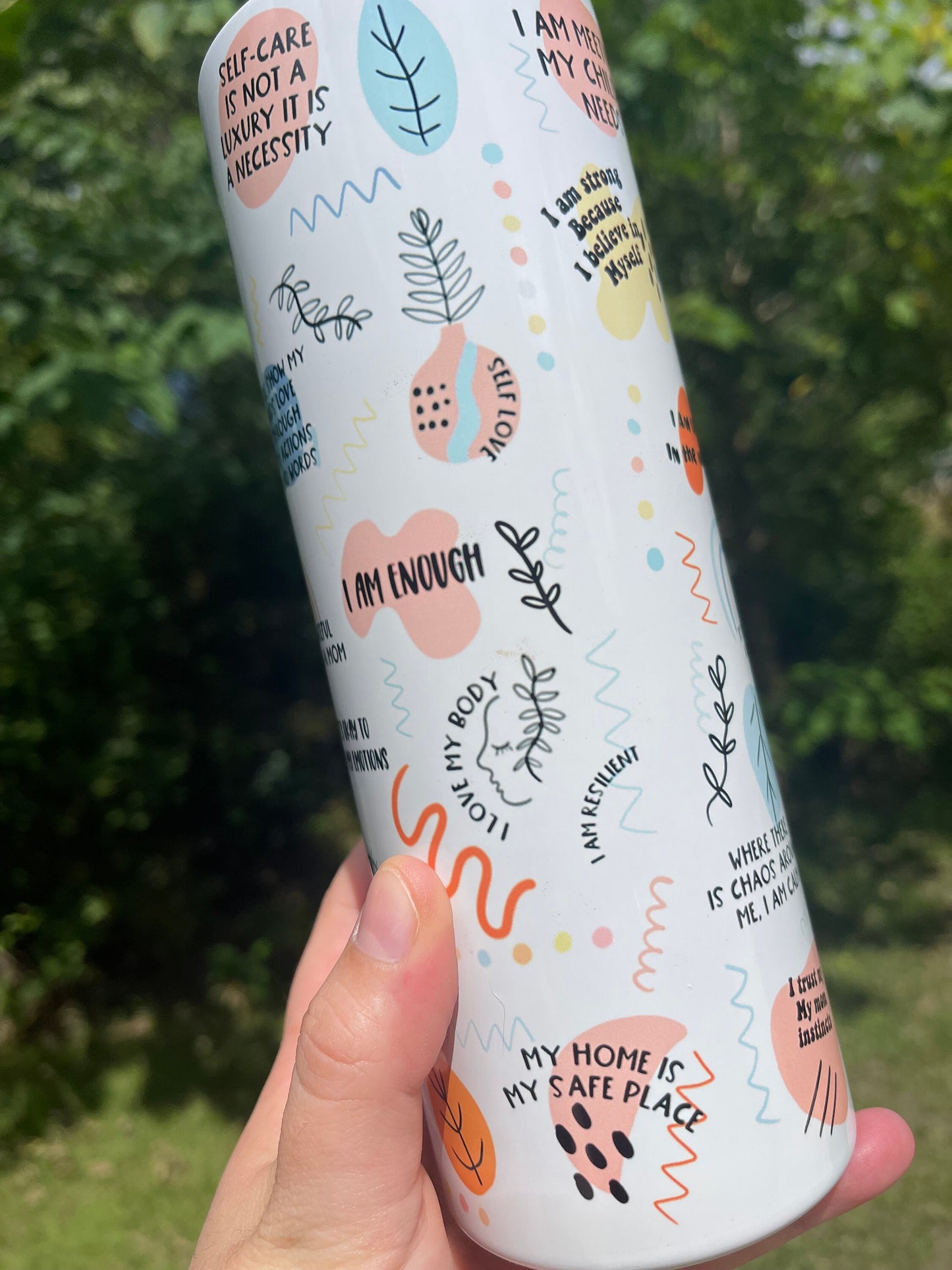 Daily Mom Affirmations 20oz skinny tumbler available in black or white baby shower gift. Baby sprinkle gift