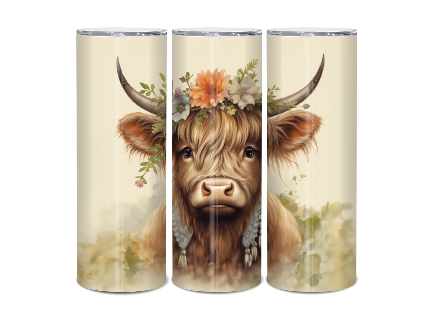 20oz Highland Cow Floral Crown Tumbler