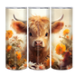 20oz Highland Cow Orange flowers tumbler