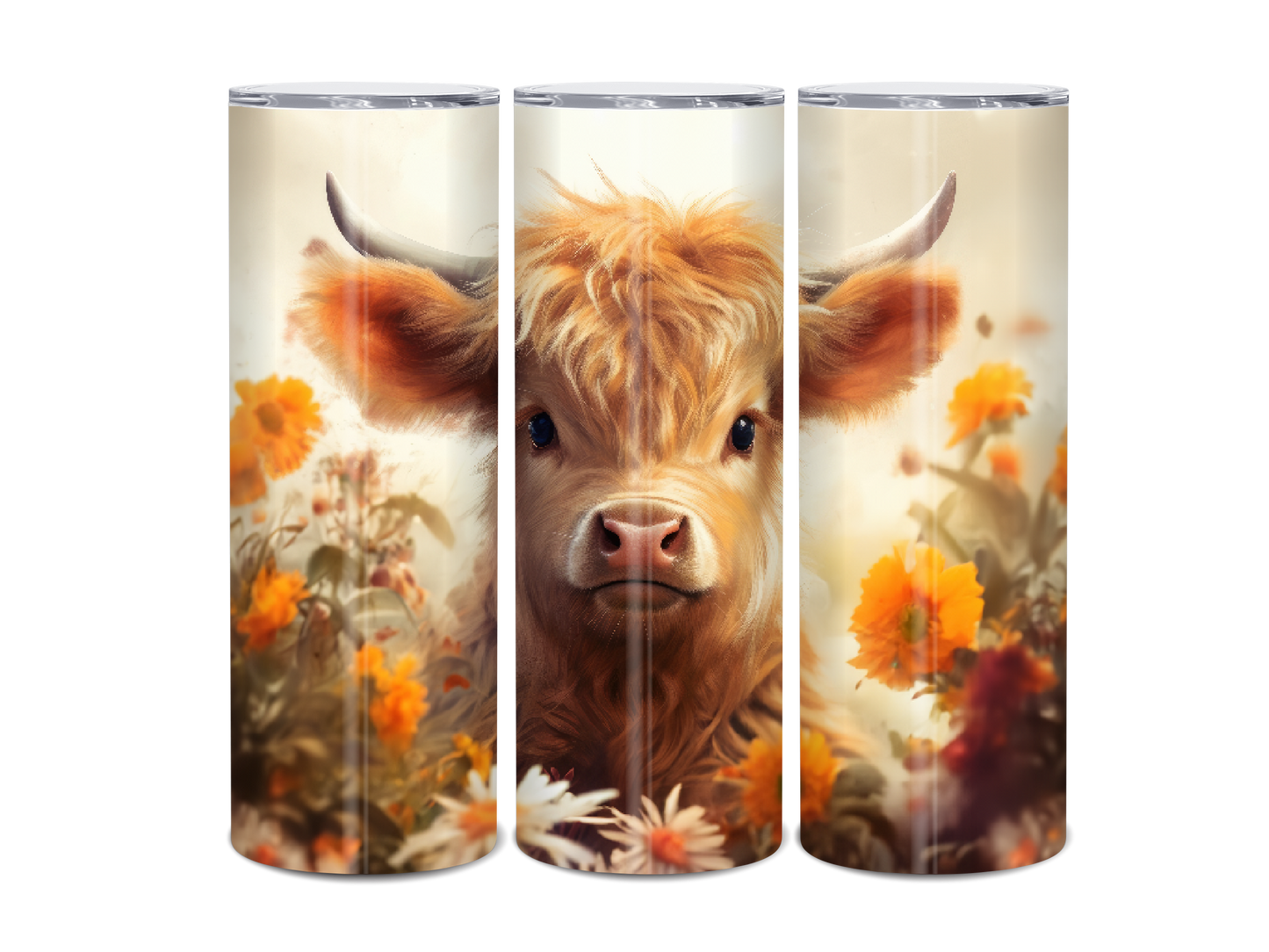 20oz Highland Cow Orange flowers tumbler