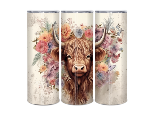 20oz Highland Cow cream and florals