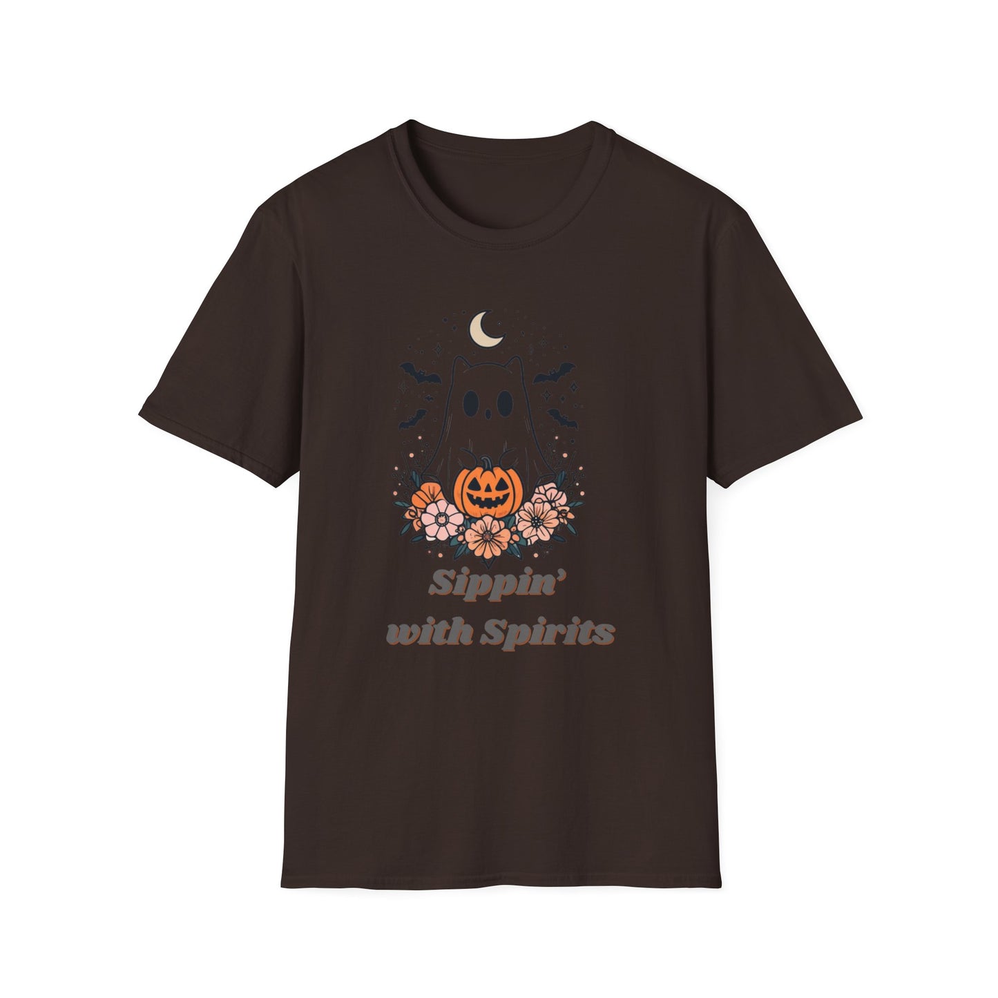 Sippin' With Spirits Halloween Ghost T-Shirt, Unisex Softstyle Tee