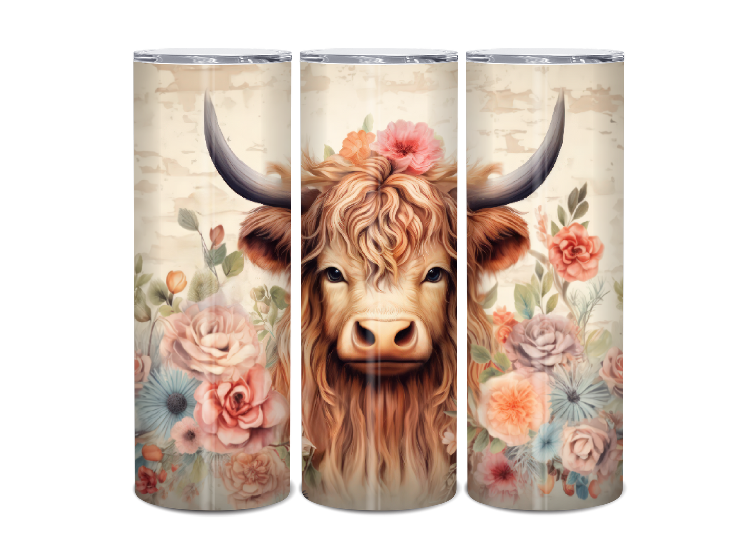 20oz Highland Cow florals tumbler