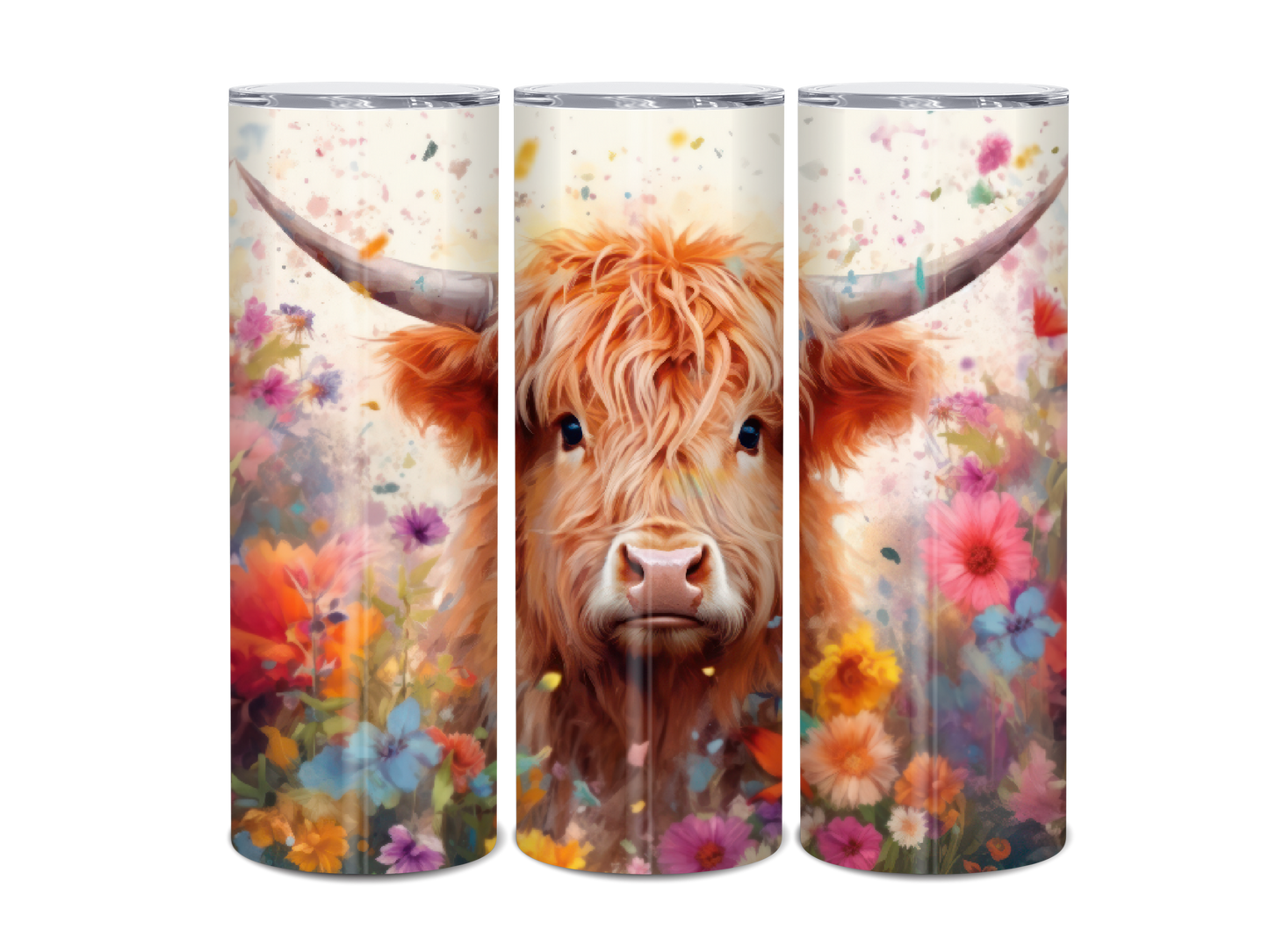 20oz Highland Cow Colorful Florals