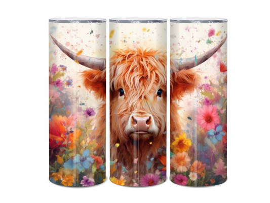 20oz Highland Cow Colorful Florals