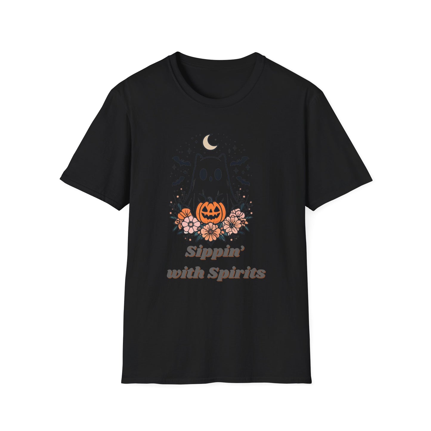 Sippin' With Spirits Halloween Ghost T-Shirt, Unisex Softstyle Tee