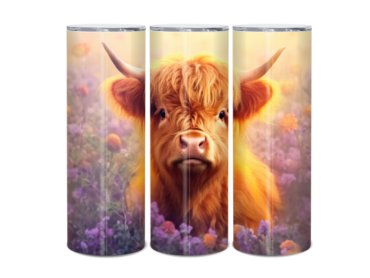 20oz Highland Cow Magic Hour florals