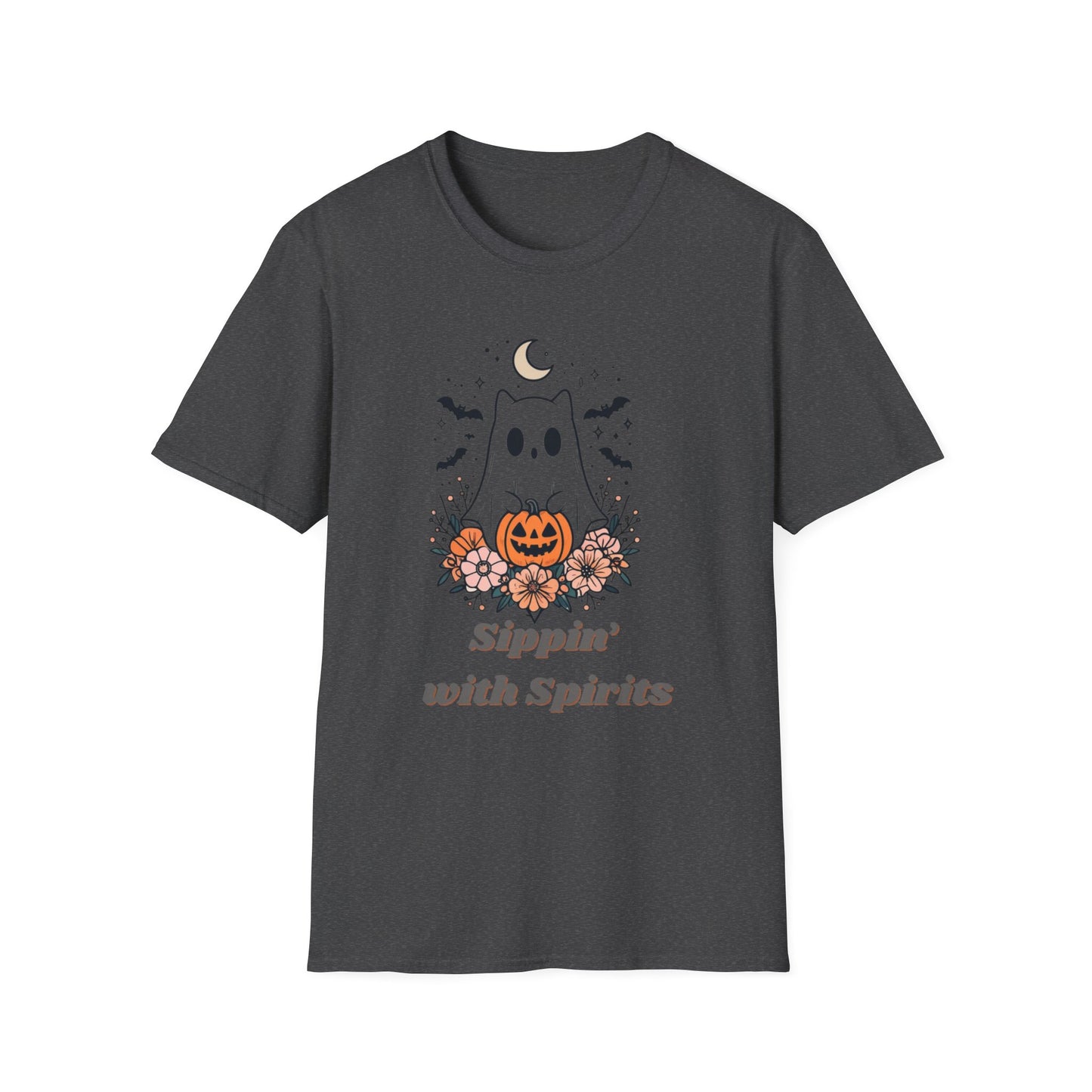 Sippin' With Spirits Halloween Ghost T-Shirt, Unisex Softstyle Tee