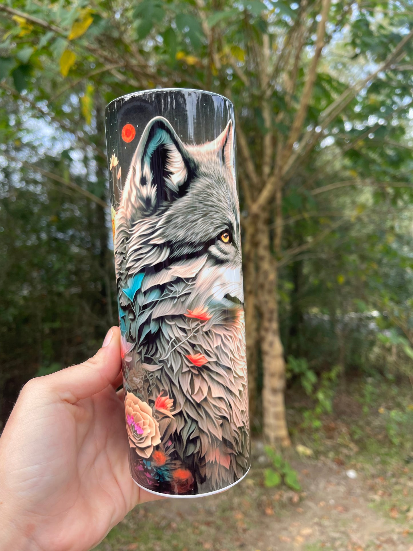 Floral wolf tumbler