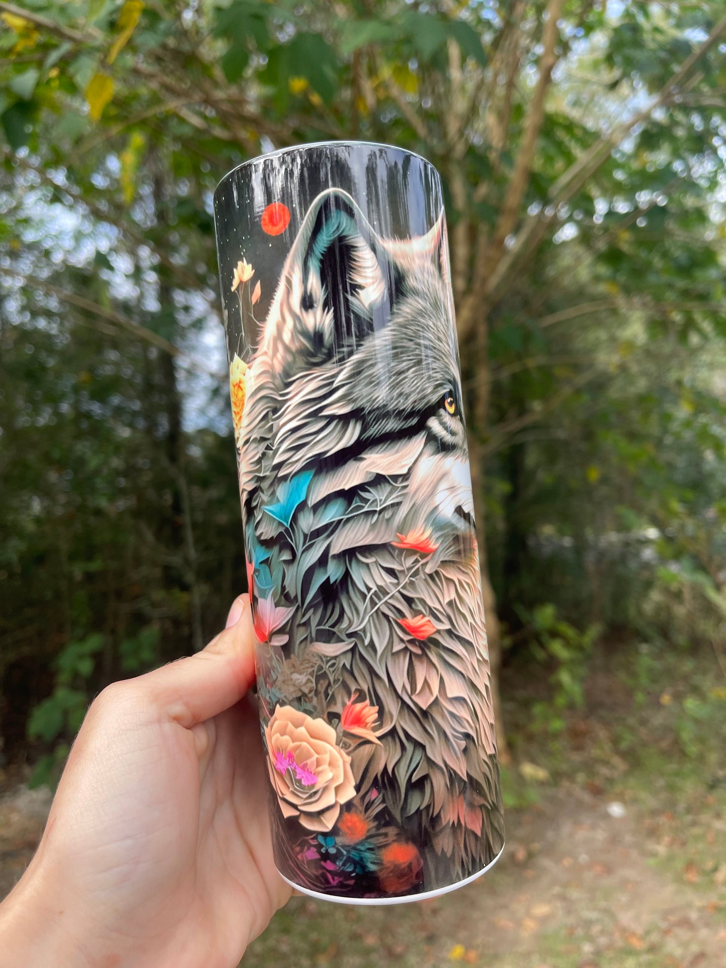 Floral wolf tumbler