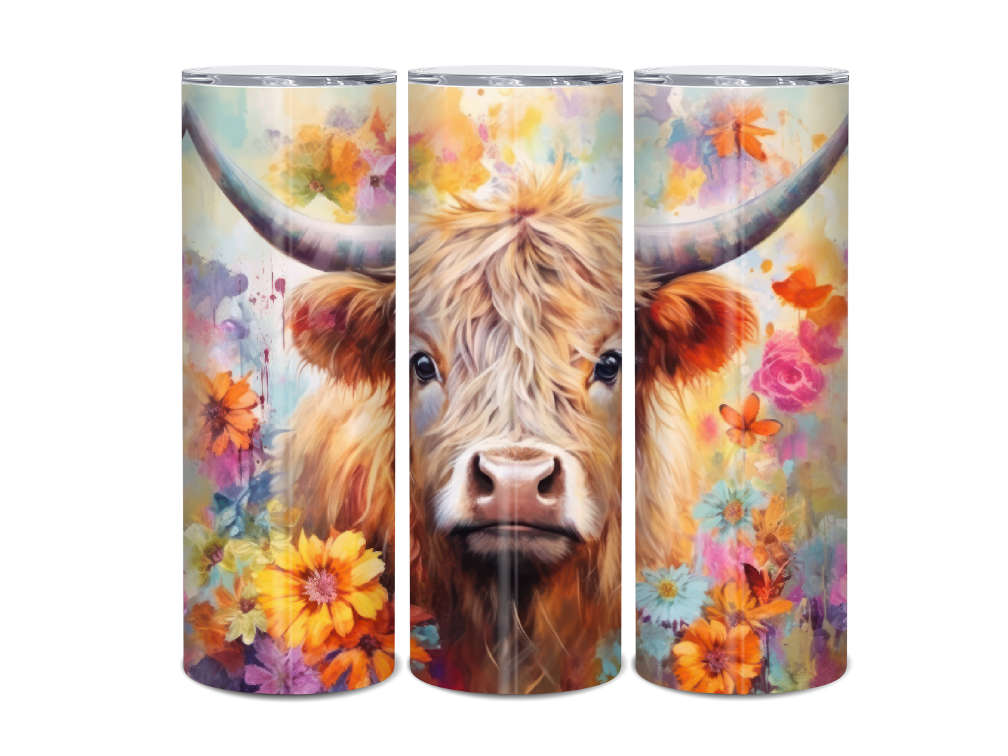 20oz Highland Cow Colorful Florals