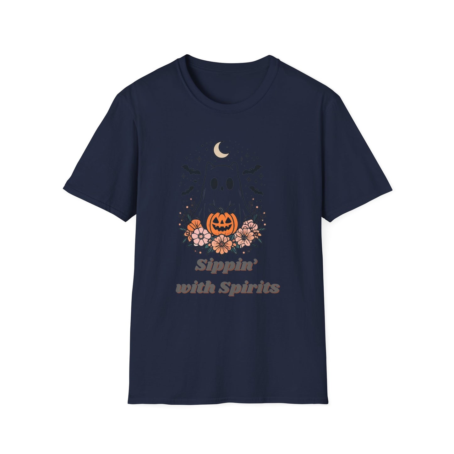 Sippin' With Spirits Halloween Ghost T-Shirt, Unisex Softstyle Tee