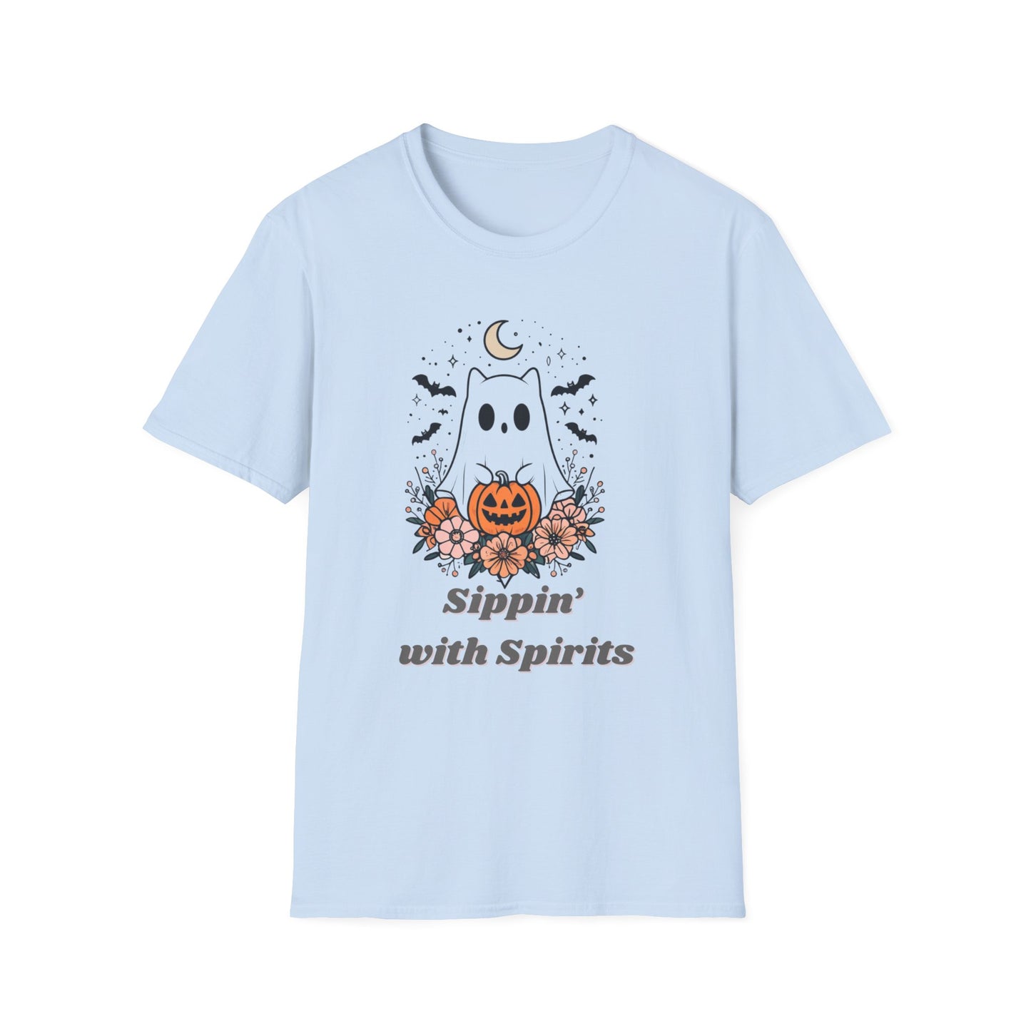 Sippin' With Spirits Halloween Ghost T-Shirt, Unisex Softstyle Tee
