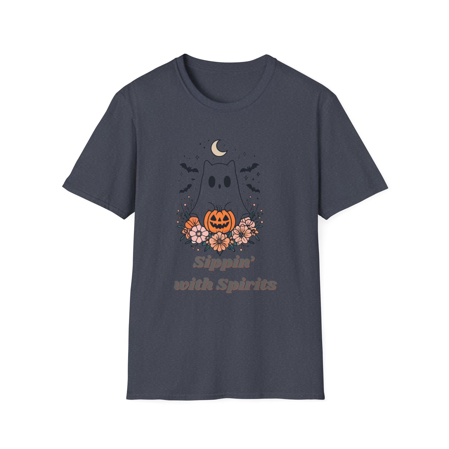 Sippin' With Spirits Halloween Ghost T-Shirt, Unisex Softstyle Tee