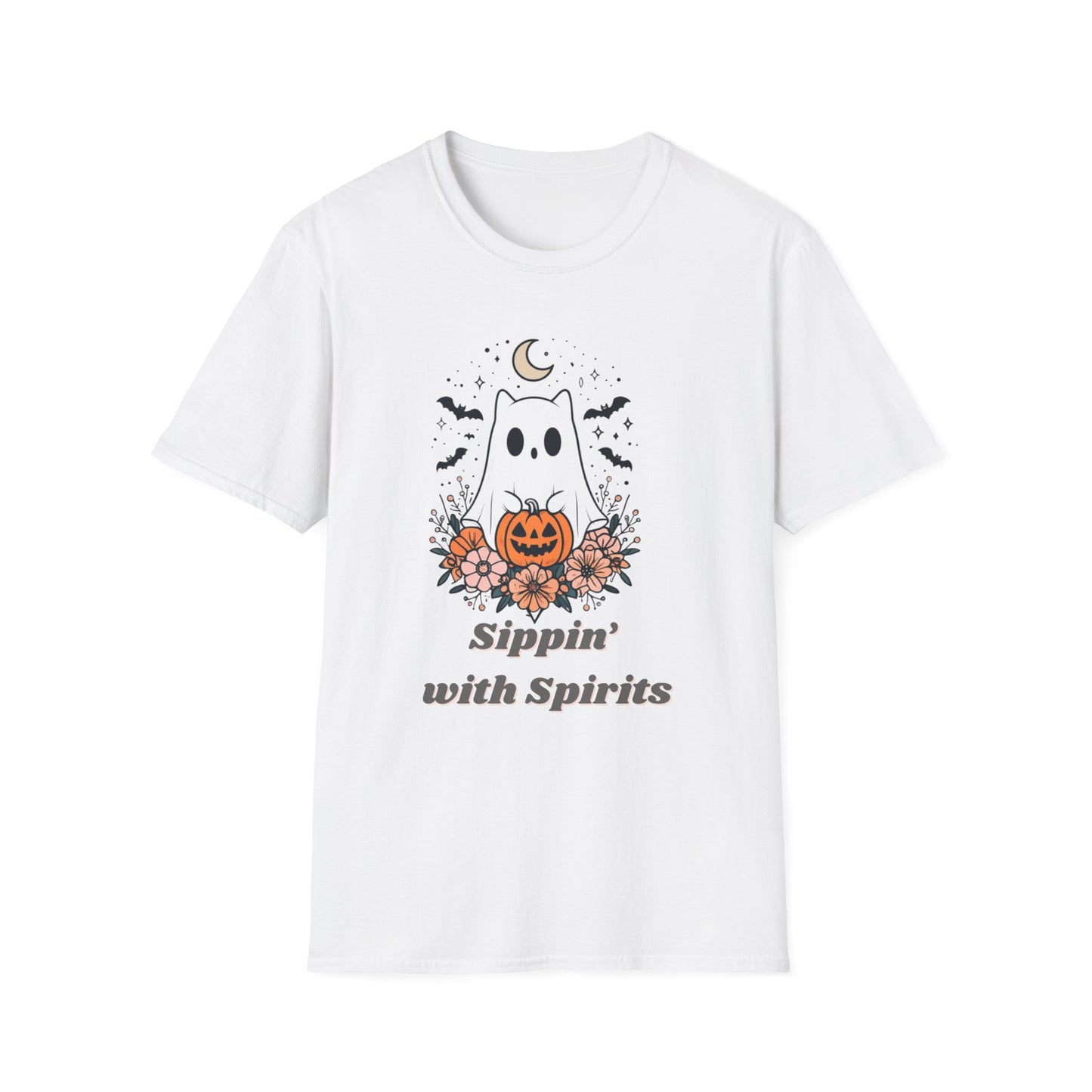 Sippin' With Spirits Halloween Ghost T-Shirt, Unisex Softstyle Tee