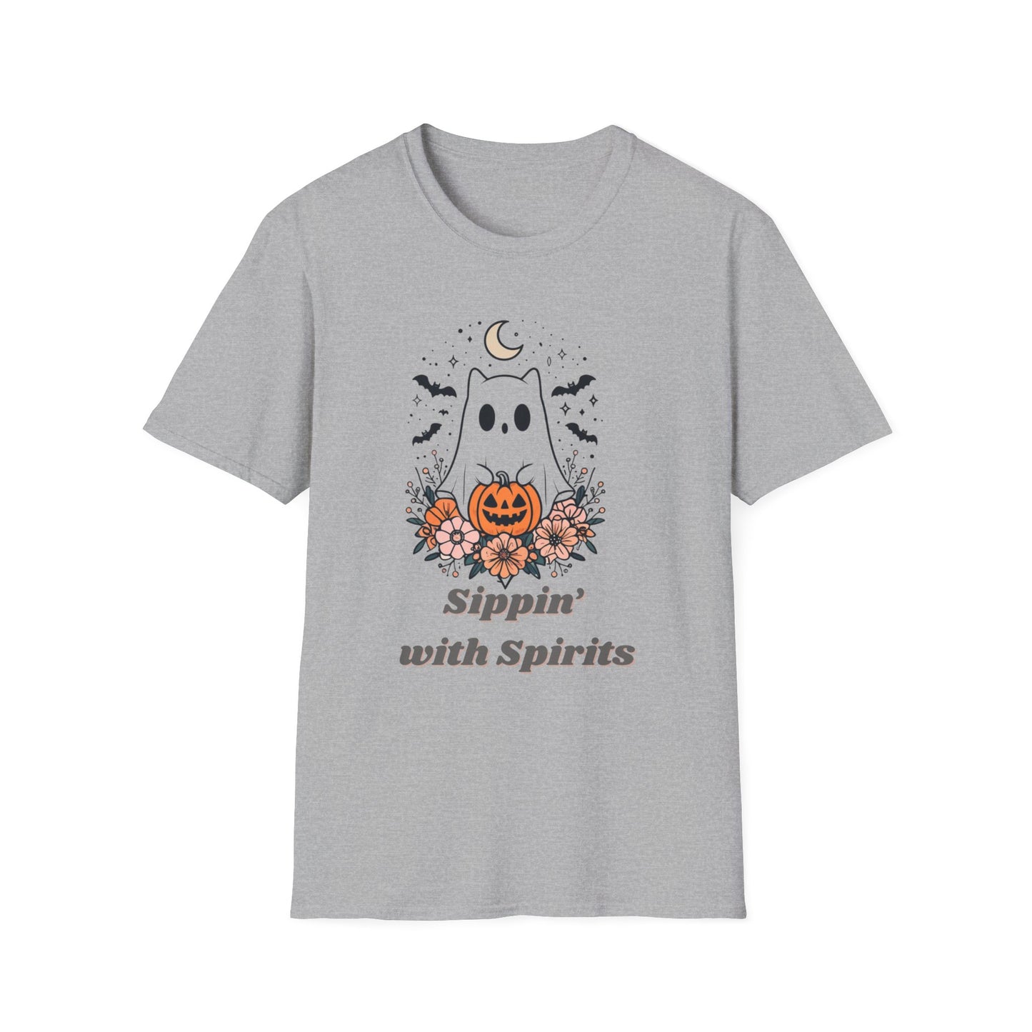 Sippin' With Spirits Halloween Ghost T-Shirt, Unisex Softstyle Tee