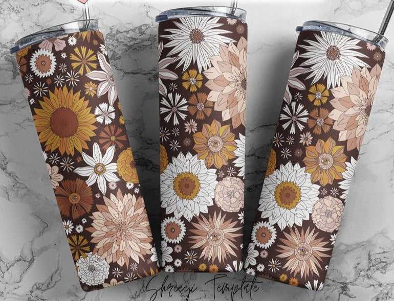 20oz Brown Tan Floral Tumbler