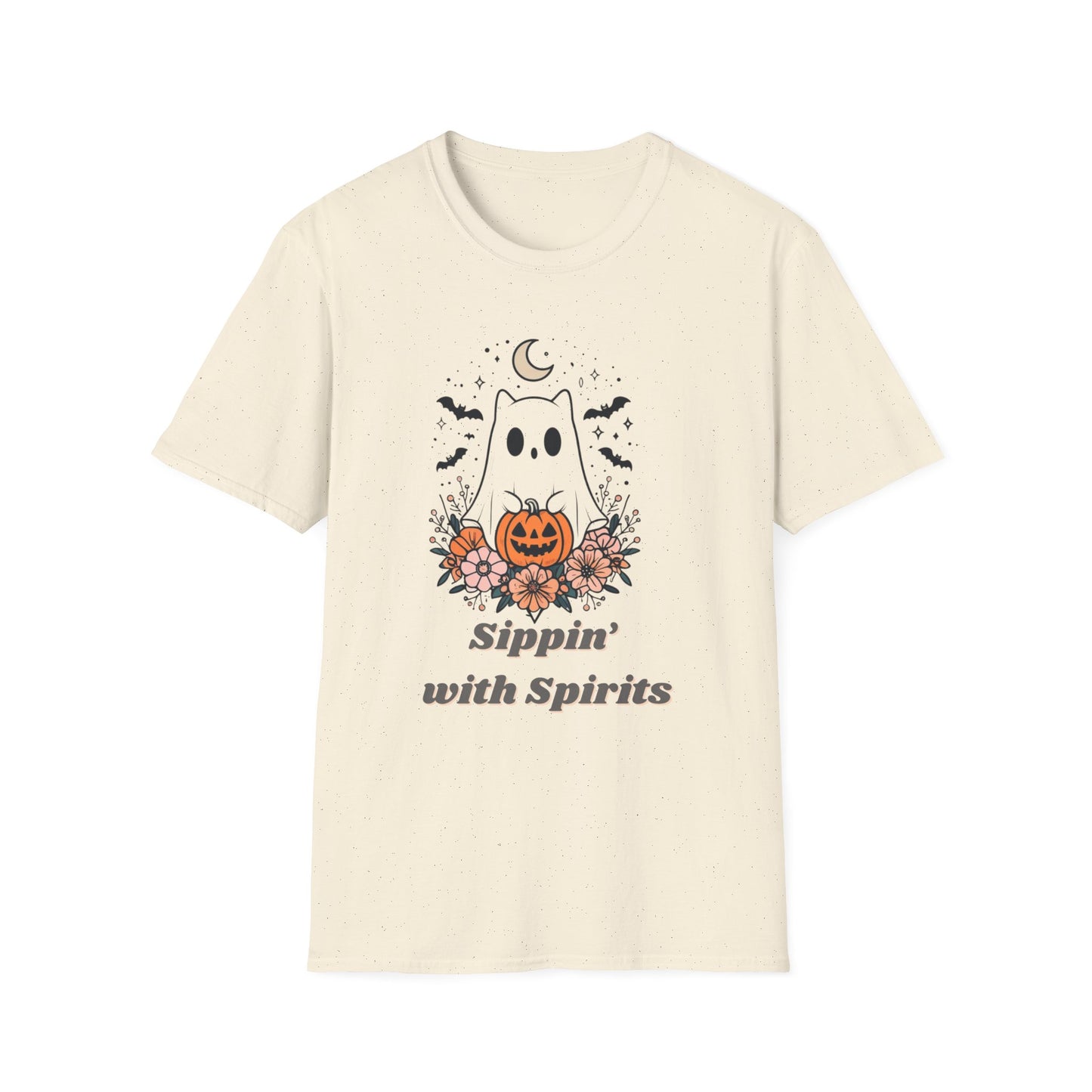 Sippin' With Spirits Halloween Ghost T-Shirt, Unisex Softstyle Tee