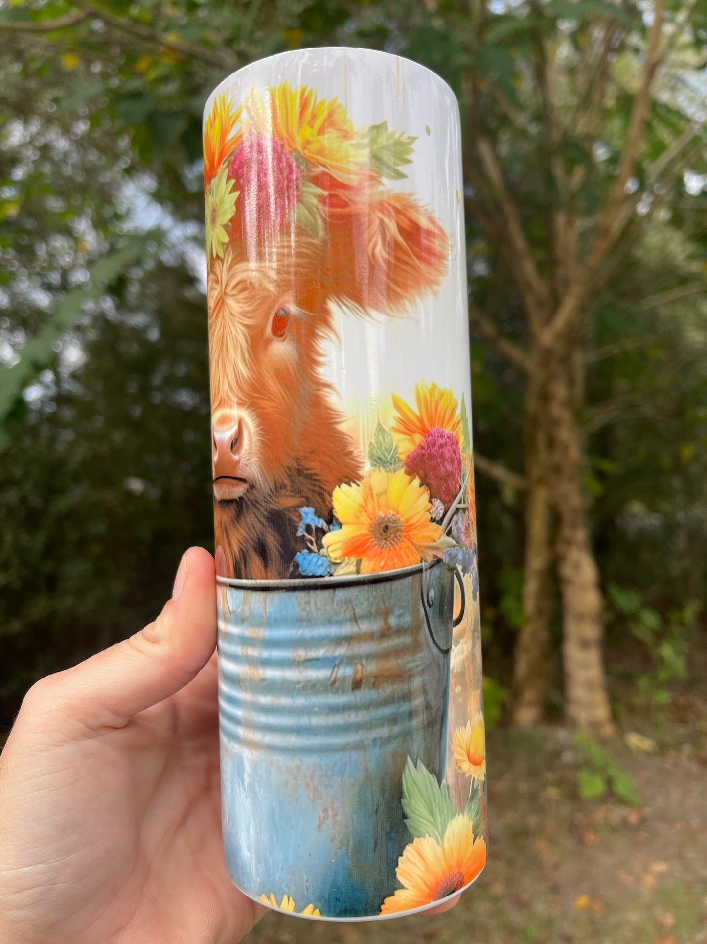 Cow in bucket floral tumbler