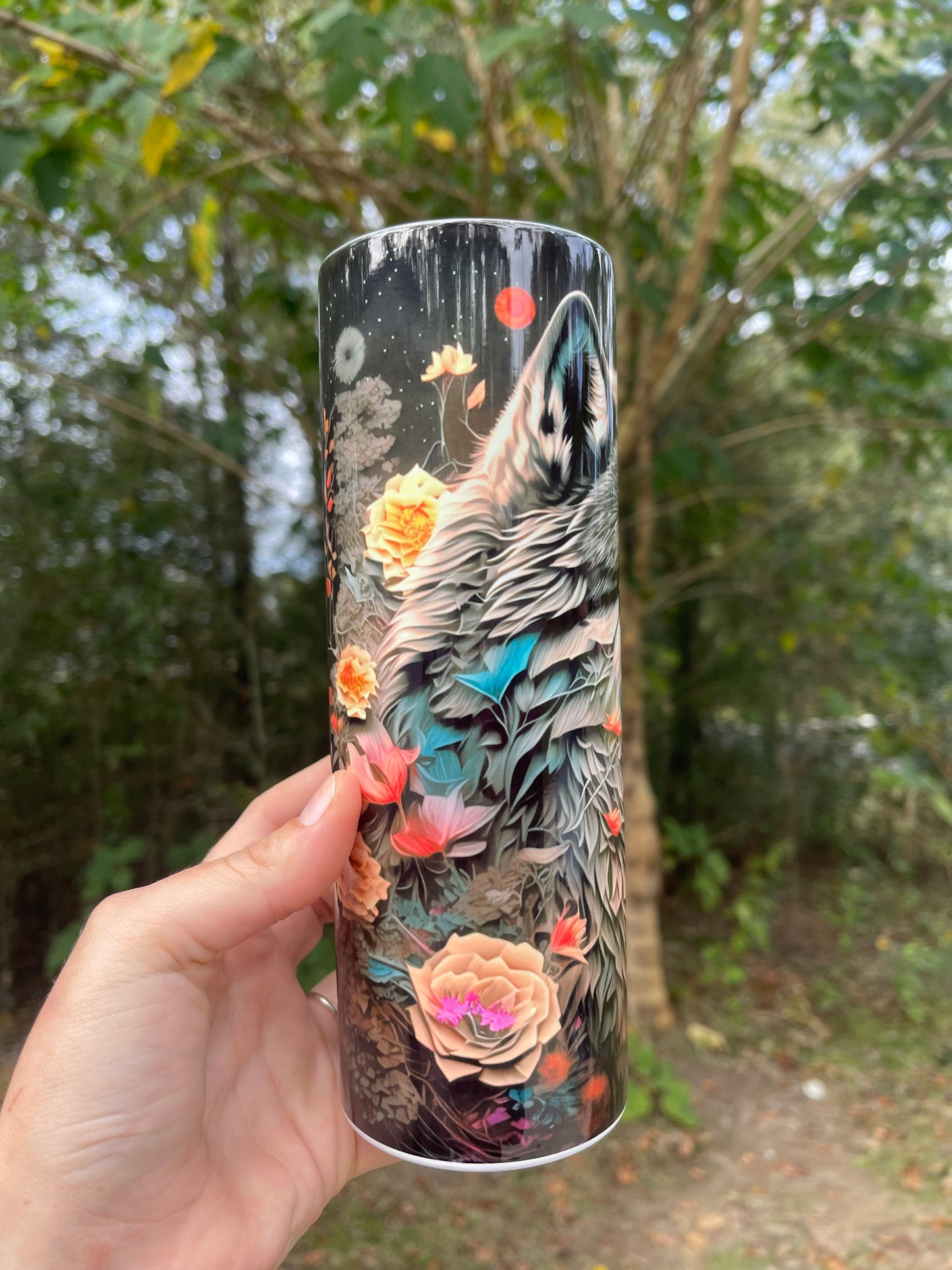 Floral wolf tumbler