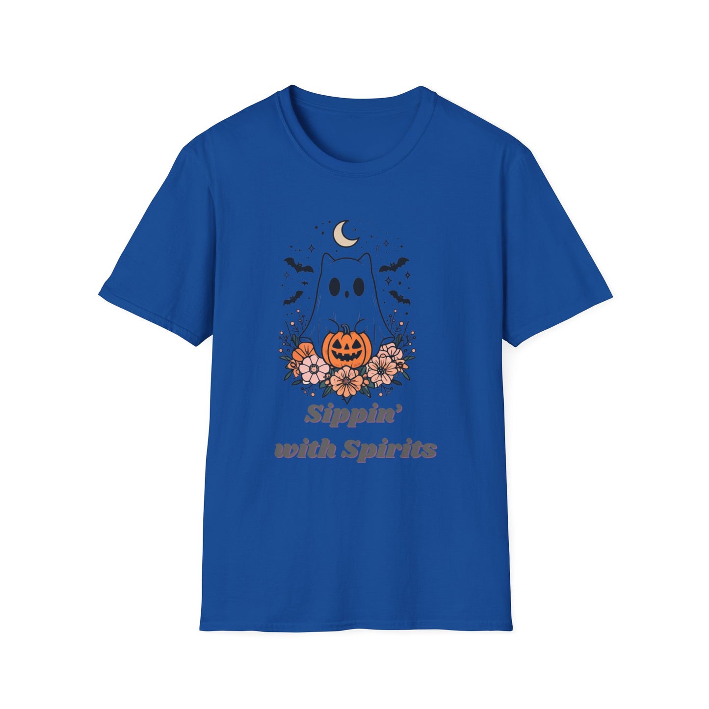 Sippin' With Spirits Halloween Ghost T-Shirt, Unisex Softstyle Tee