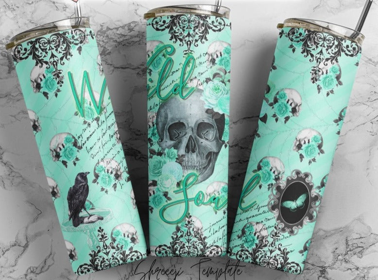 20oz Wild Soul Skull and Ravens Tumbler