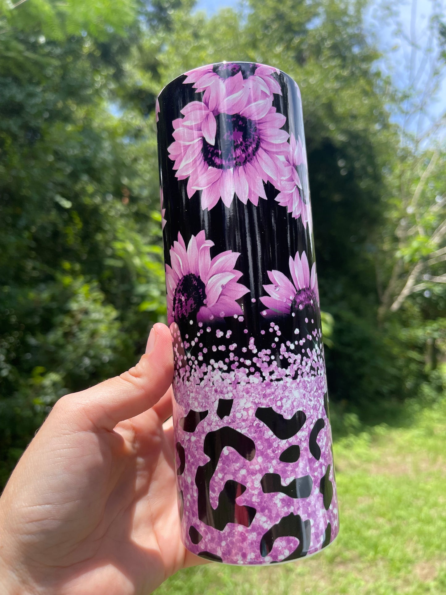 20oz Pink cheetah sunflower tumbler