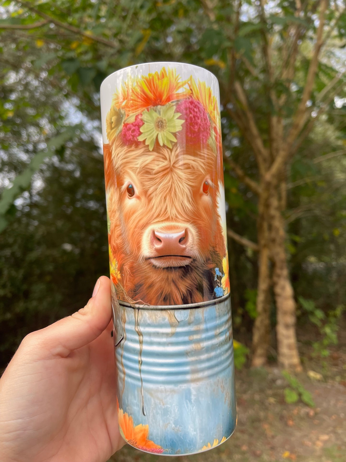 Cow in bucket floral tumbler