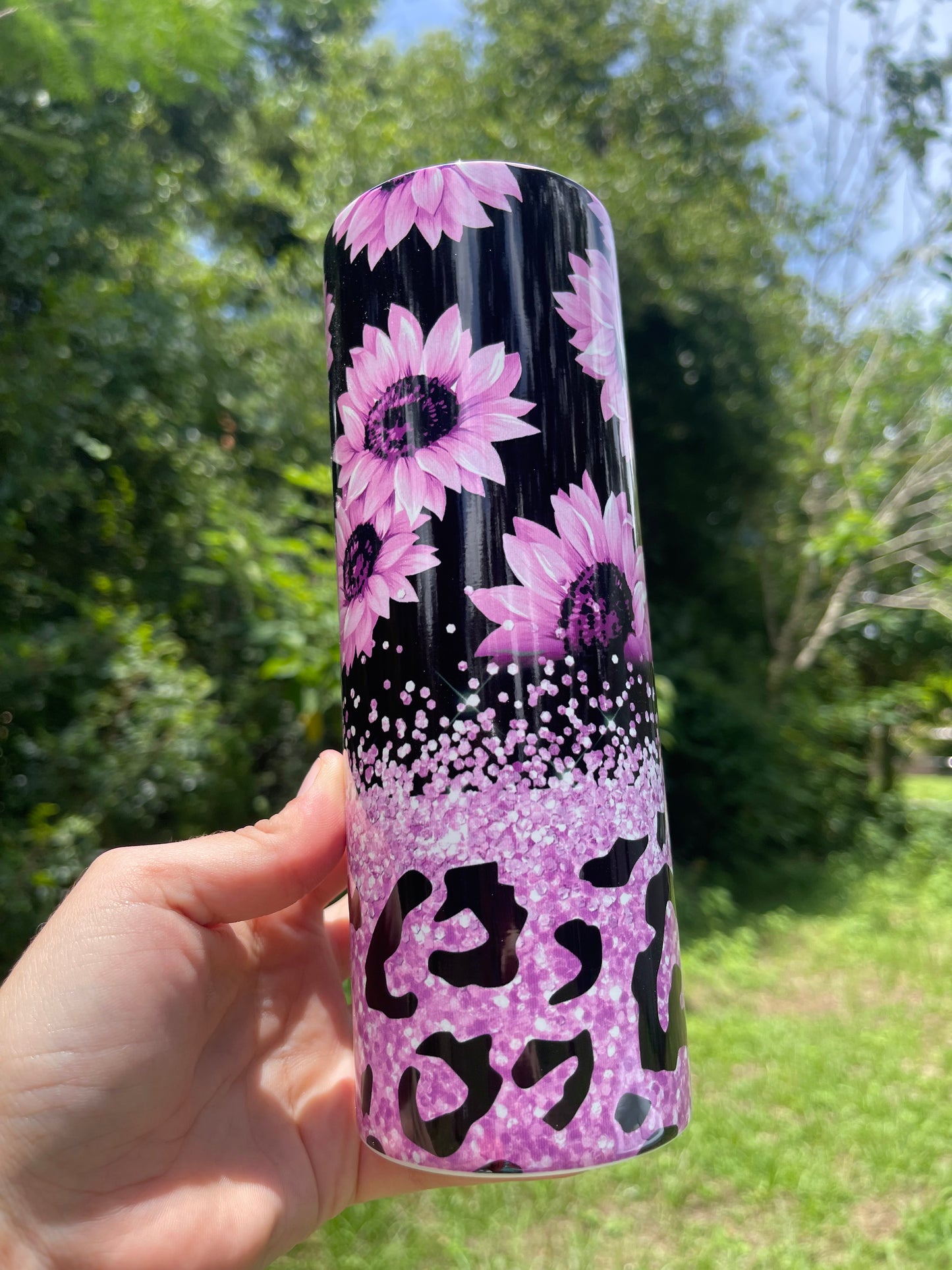 20oz Pink cheetah sunflower tumbler