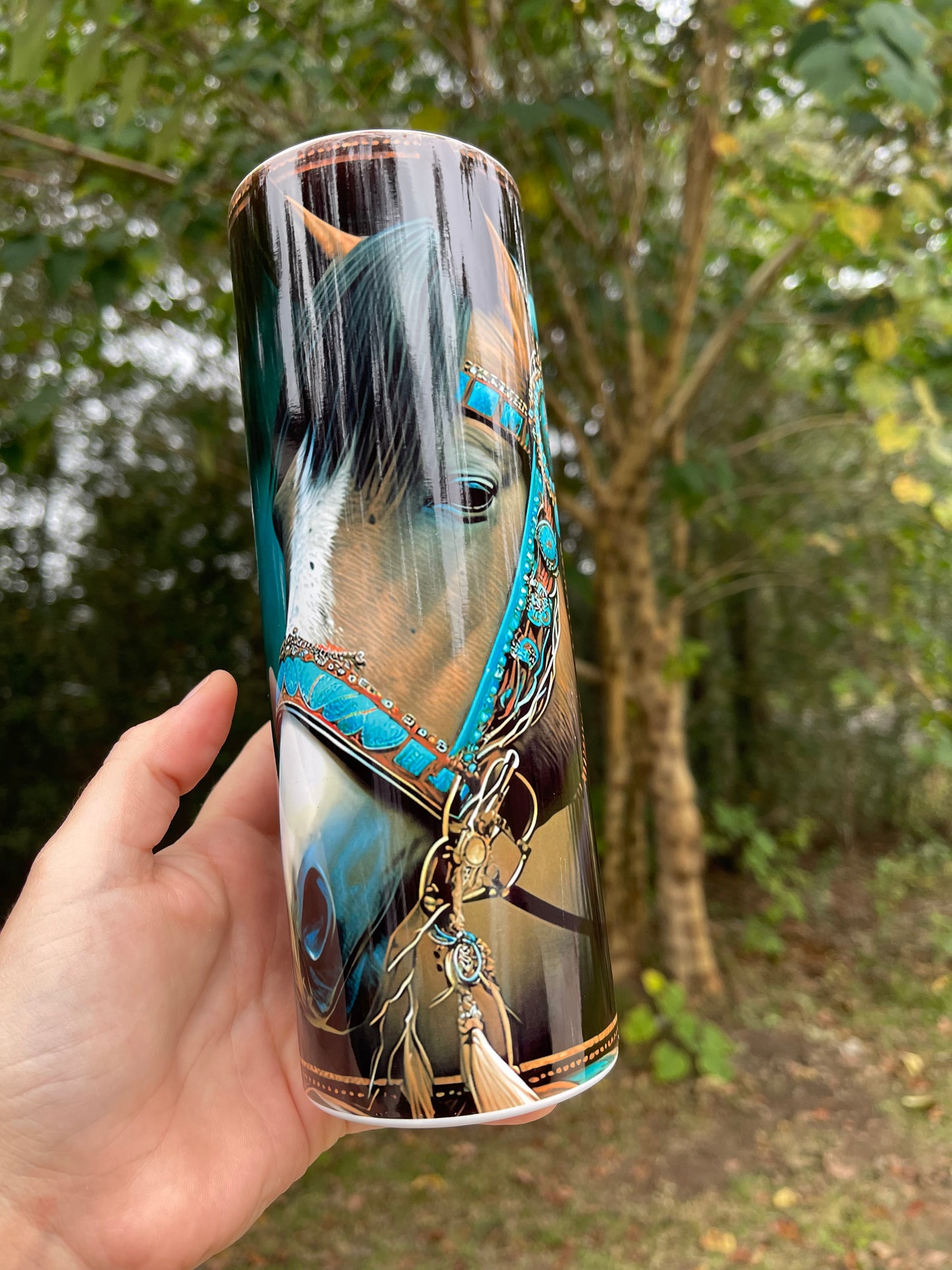 Teal horse tumbler