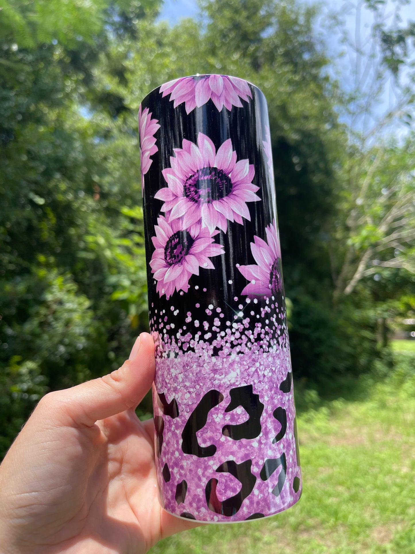 20oz Pink cheetah sunflower tumbler