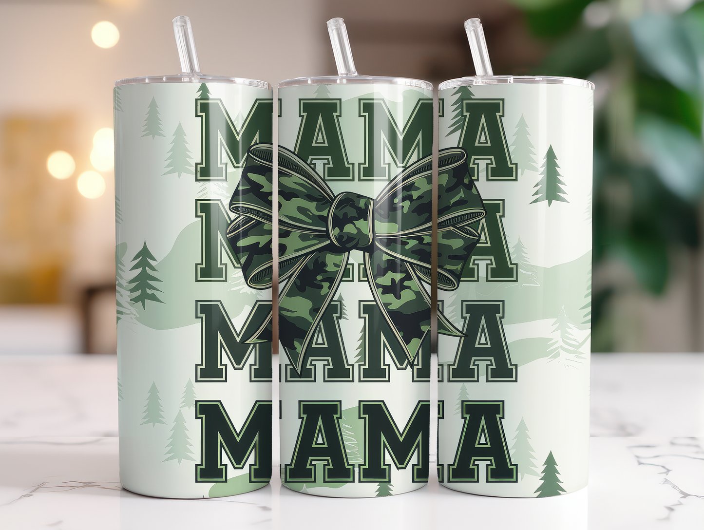 MAMA Green Camo bow 20oz tumbler