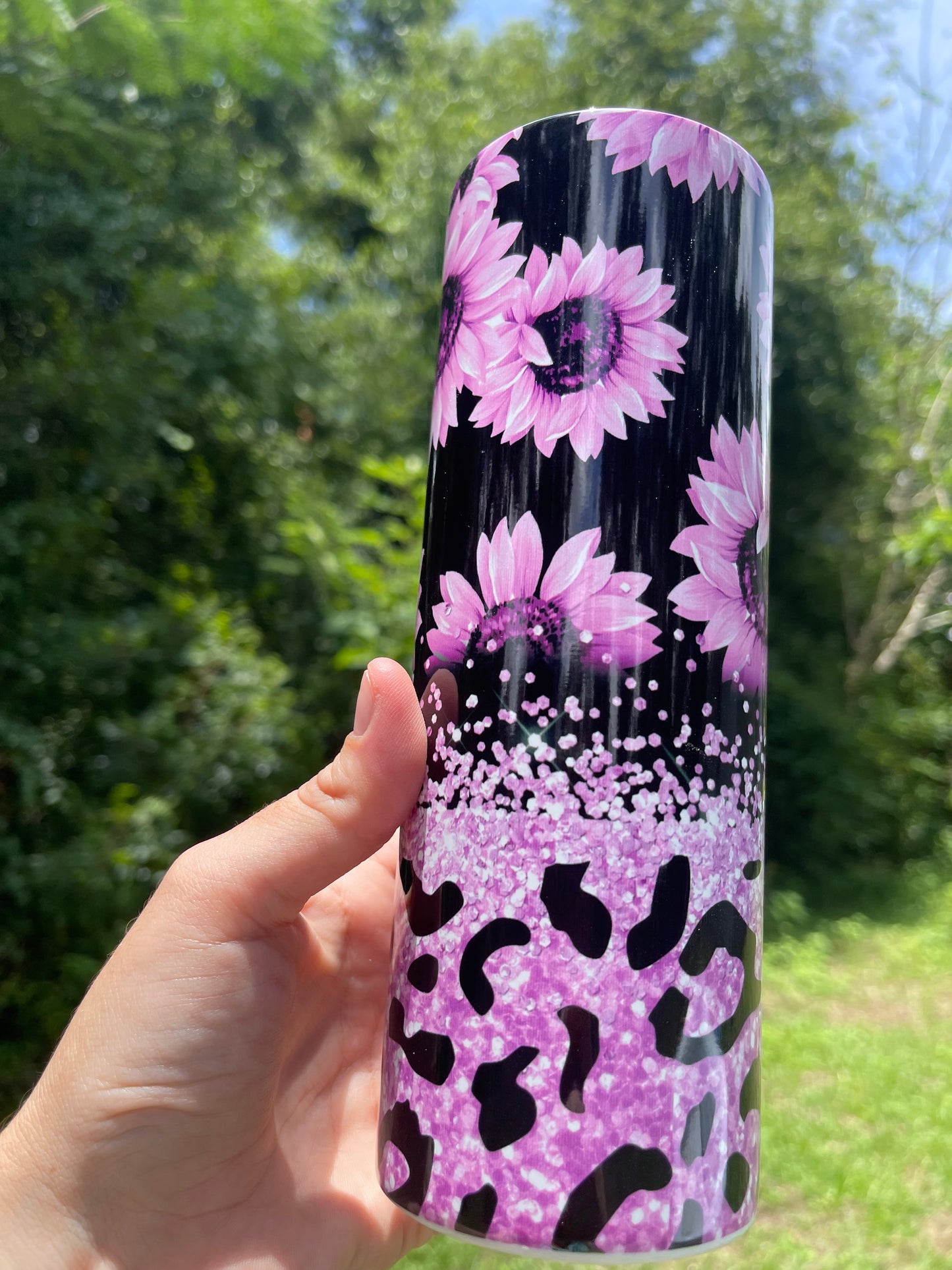 20oz Pink cheetah sunflower tumbler