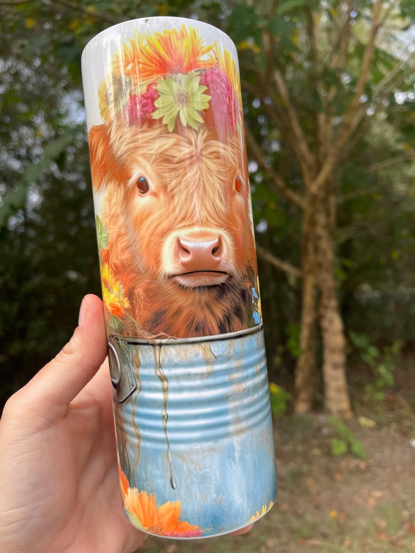 Cow in bucket floral tumbler