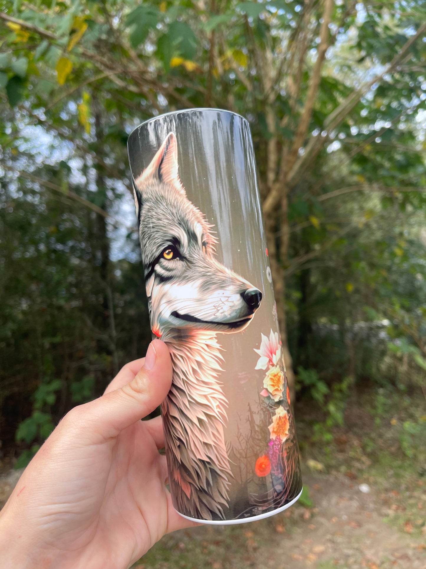 Floral wolf tumbler