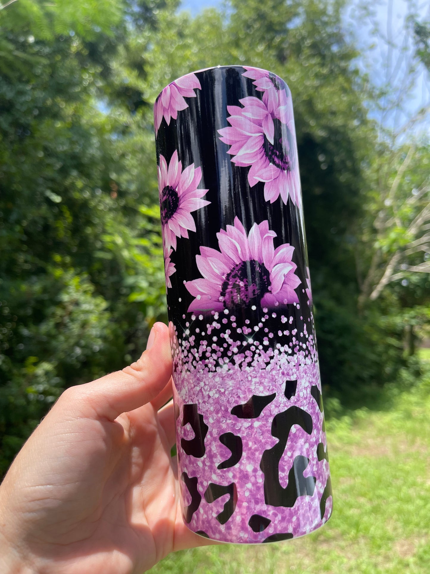 20oz Pink cheetah sunflower tumbler