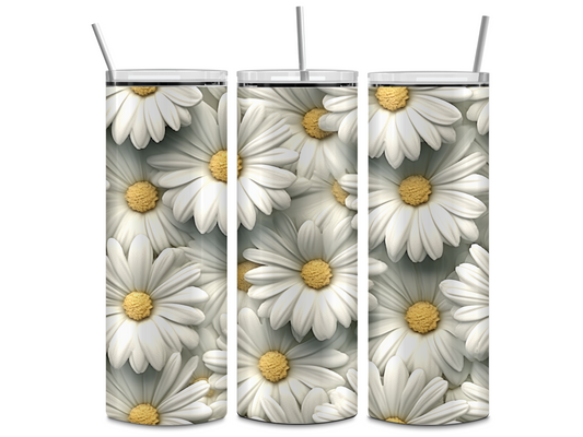 20oz White Daisy 3D look Tumbler