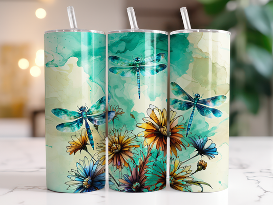 20oz Teal Artsy Dragonflies