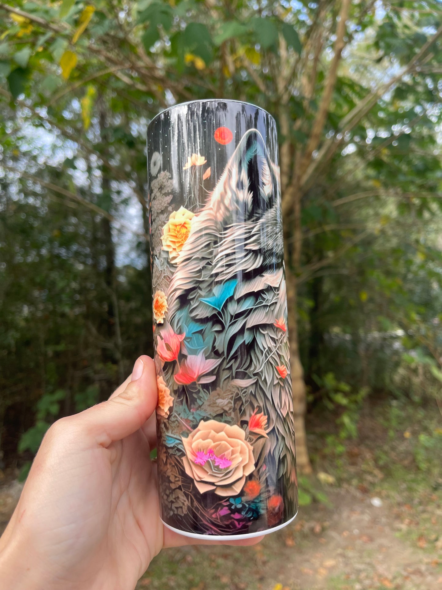 Floral wolf tumbler