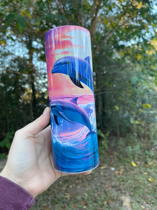 Dolphins sunset tumbler