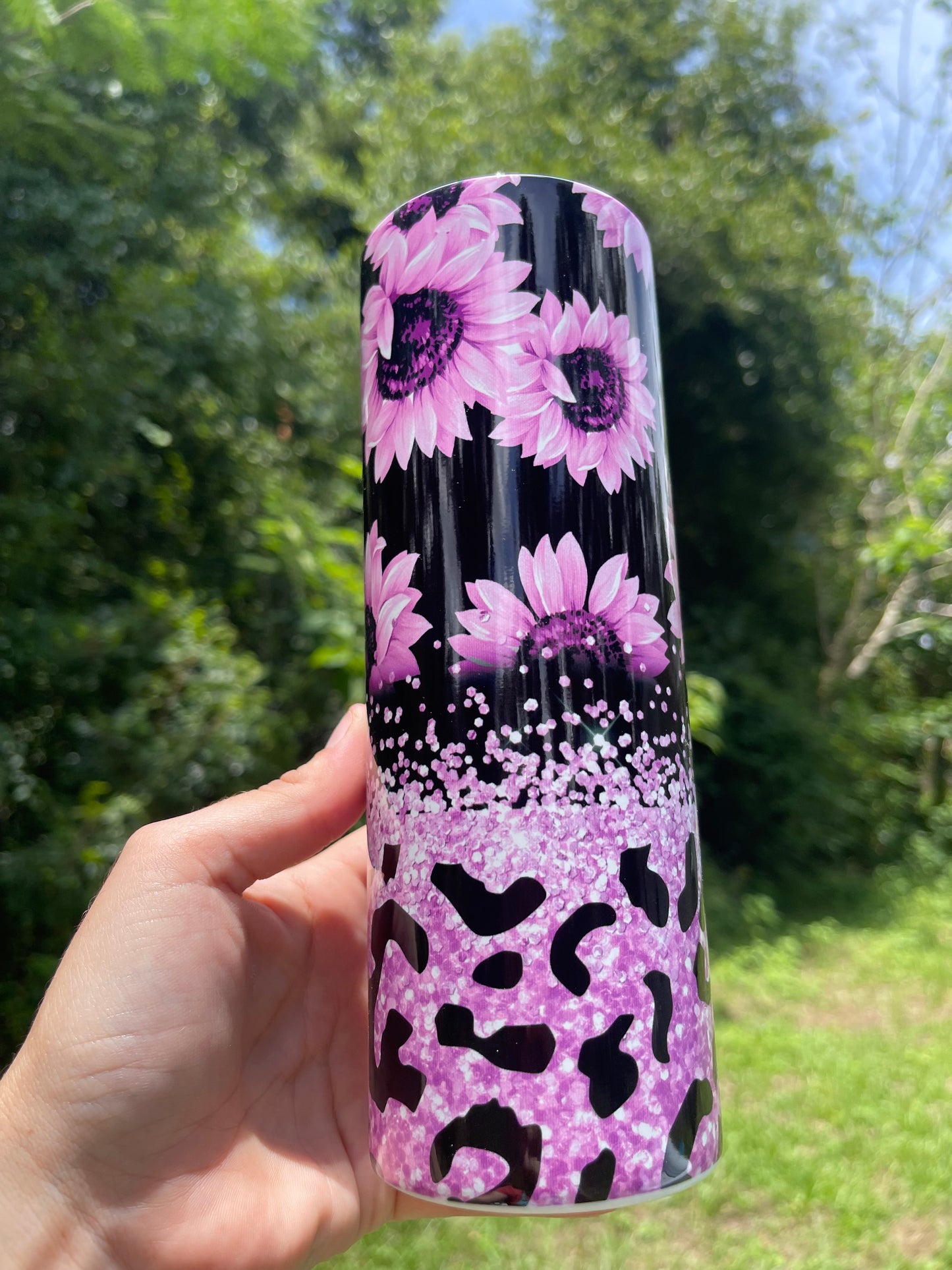 20oz Pink cheetah sunflower tumbler