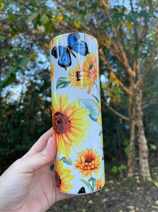 20oz Yellow Sunflower with butterfly tumbler