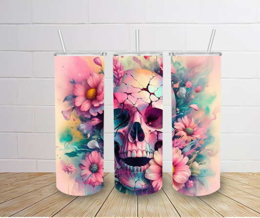 20oz Pink Floral Skull tumbler