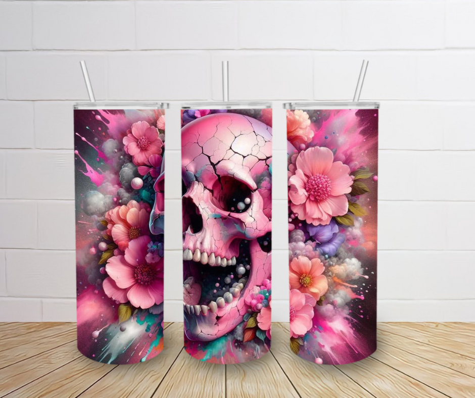 20oz Flower burst skull tumbler