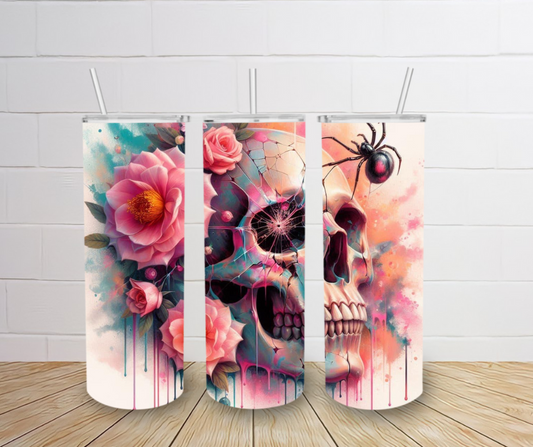 20oz Spider Floral Skull tumbler